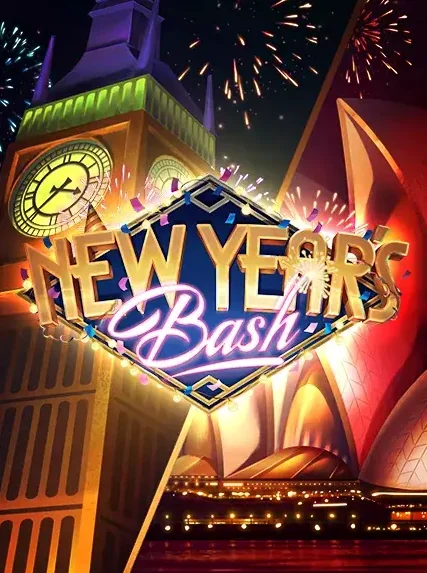 Decorative casino game artwork for CryptoLeo: New Years Bash